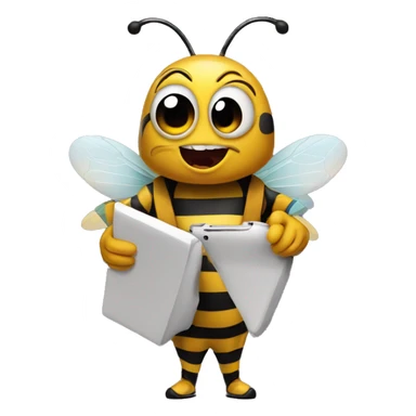 crazy bee with a clown face holding a phone in his hands sticker