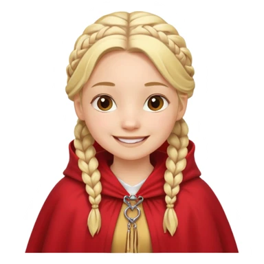 blonde braids hair kid girl, white skin, fat, wear red cloak sticker