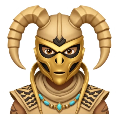 desert scorpion guard portrait, head and shoulders only, tribal mask, gold desert jewelry, fierce expression, sandy hood, 3D cartoon, mobile game icon style, clean background, no text, no watermark
 sticker