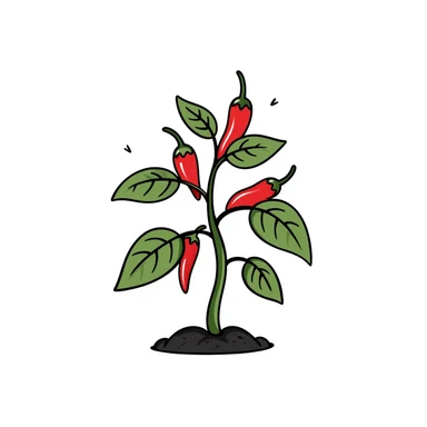 Hand drawn pepper plant with green leaves and red chili peppers sticker