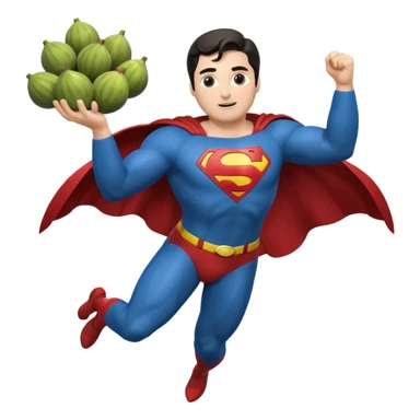 Superman in his suit flying with a bunch of figs in his arms sticker