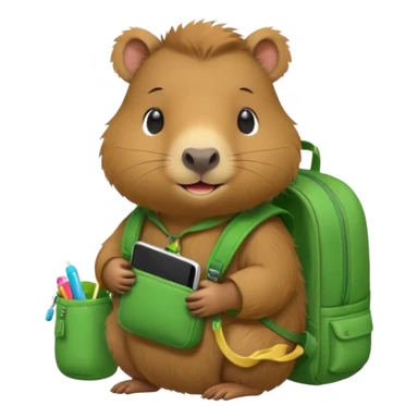 baby capybara wear green backpack sticker