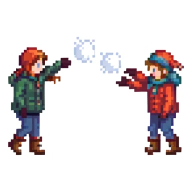 two children throwing snowballs at each other, snowy background sticker