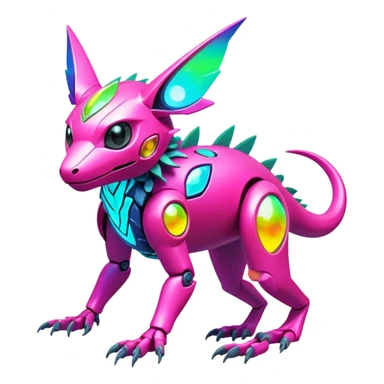 Tropical futuristic lush warm-colored modern colorful neon-colored cyber-Fakémon-Digimon-Trico-creature sticker