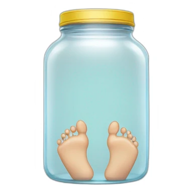 human feet standing on the floor with an empty transparent jar between them,front view sticker