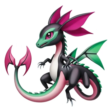 Magenta-black-white-gradients Meloetta-Rayquaza-Gorebyss-Salandit-Pokémon-Fakémon-creature-fusion-hybrid sticker