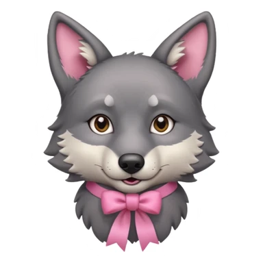 Pleading Face cute dark grey wolf with a pink ribbon io his ear sticker