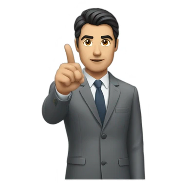 man with dark hair in gray suit pointing finger serious face sticker