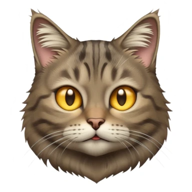 cinematic-[grey brown tabby cat]-realistic-emoji,-head-tilted-dramatically,-scruffy-[predominantly grey]-fur,-simplified-yet-realistic-focused-features,-highly-detailed,-glowing-with-an-almost-sarcastic-glow sticker