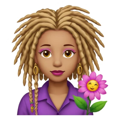 Gold dread locs pink emoji face purple flower in the hair red lipstick light brown face  just the face pink tips on end of locs  sticker