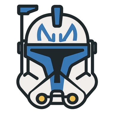 Captain Rex from Star Wars, minimalist icon, blue helmet, simple clone trooper silhouette sticker
