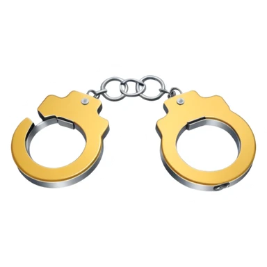 Minimalistic metallic handcuffs emoji, reflective metal, simple flat vector design, futuristic minimal style sticker