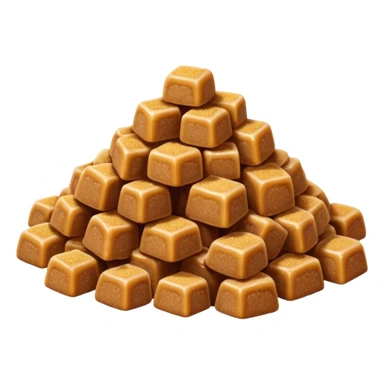 small pile of golden-brown sugar, warm amber tone, slightly coarse and irregular matte grains, lightly clumped, natural molasses look, no spoon, bowl, or packaging, soft lighting, subtle shadows, transparent background, emoji scale sticker