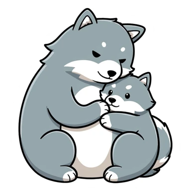 Big bear cuddling grey wolf sticker