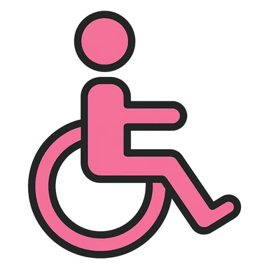 pink accessibility sign with wheelchair, bold lines icon sticker