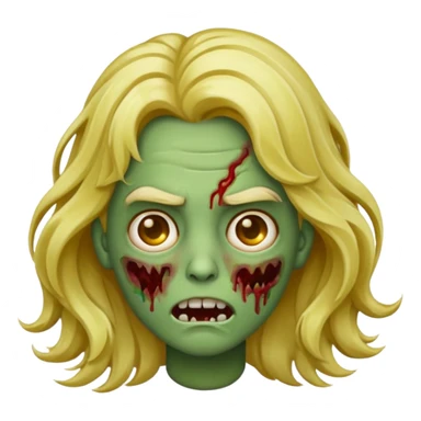 Make a zombie emoji with wavy hair and golden streaks. sticker