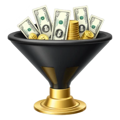 black marketing funnel with dollars at the buttom sticker