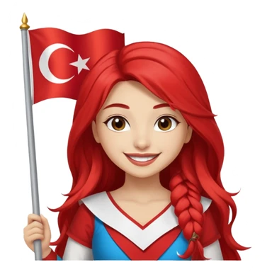 ultra sexy happy Turkish girl with Turkish flag in national outfit, full body, long bright hair sticker