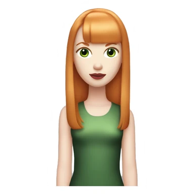 ginger girl, pale face, green eyes, pink lipstick, shoulde lenght straight hair with bangs sticker