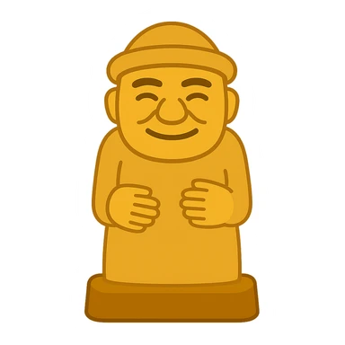 Create an emoji style illustration of a Dolhareubang, a traditional Korean stone statue, based on the provided reference image. The style should mimic apple style emojis with simple, concise features and no background. sticker