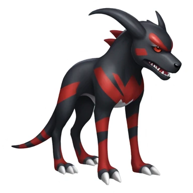 Black Cool Edgy Nargacuga-Houndoom-Garchomp Fakémon with Red and white Edgy markings, full body sticker