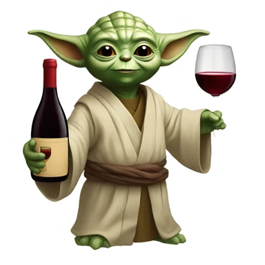 happy yoda with a red wine bottle sticker