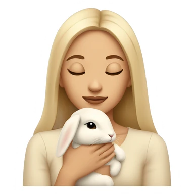 A beautiful  lady holding beige bunny eyes closed, calm    sticker