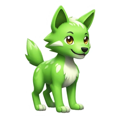 Cute Shy Shiny Lime-Green Fakémon-Wolf-Pokémon with white and dark-green markings Full Body sticker