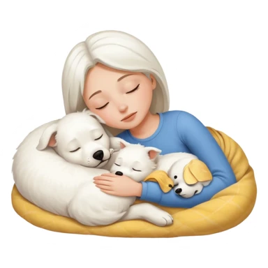 Girl sleeping with white dog sticker