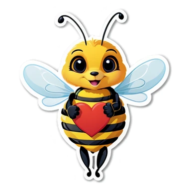 bee holding a heart sticker