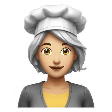 A full scale lady with a cooking hat and spoon her hair is grey, and she stands in front of the camera and smiles sticker