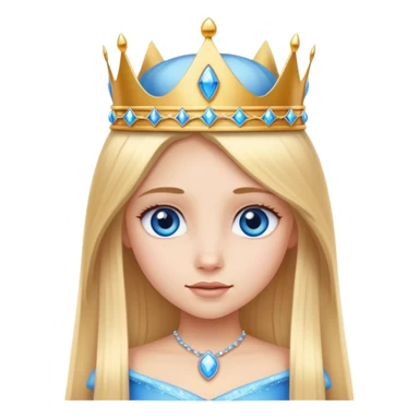 Straight long blonde hair and blue eyes girl and princess crown sticker