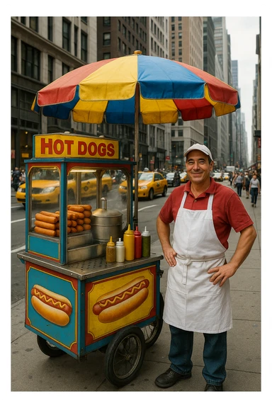 hotdog seller in New York with cart sticker