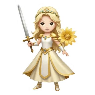 Lumine (from Genshin Impact) White and golden clothes, blonde, long-haired, with a big flower hair clip, and wielding a sword (full body) sticker