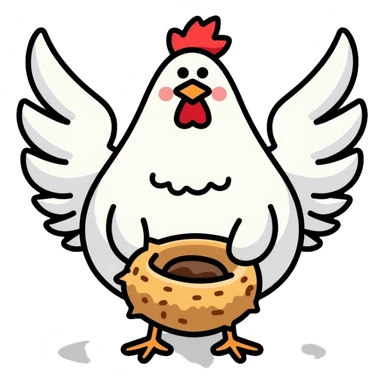 scared white hen holding nest of hay in wings sticker