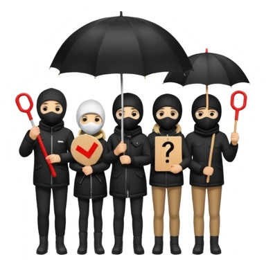 Ski mask people wearing black with umbrella and signs sticker