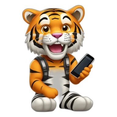 mascot of tiger while promoting with cell phone sticker