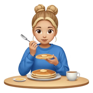Girl in sweatshirt with bun in her hair eating pancakes  sticker