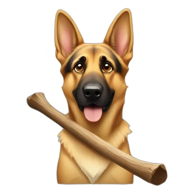 German shepherd with huge stick sticker