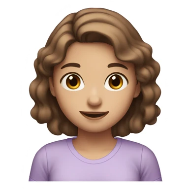 girl with mid brown hair, brown eyes, cute smile and lilac shirt sticker