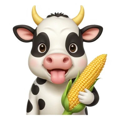 cute cow eating corn, holding corn with mouth, happy expression, 3D cartoon, mobile game icon style, clean background, no text, no watermark
 sticker