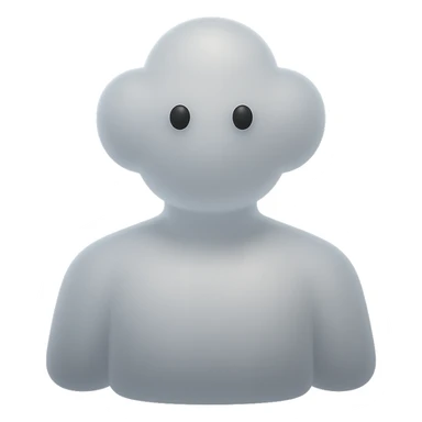 cloud person, fluffy white convex clouds, shoulder view, looking straight, matte glass style sticker