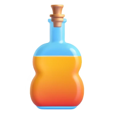 beautiful elegant elixir bottle shaped like a flask with round bottom, glass effect, main color #6fe8f3, minimalist, visually appealing, 3D style, suitable for Discord role icon sticker