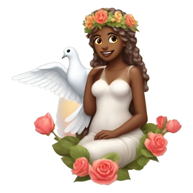 Aphrodite with a flower crown and a dove and hearts. Goddess of love from Greek mythology  sticker