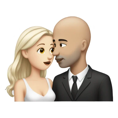 White girl dark hair kissing mixed bald man sticker