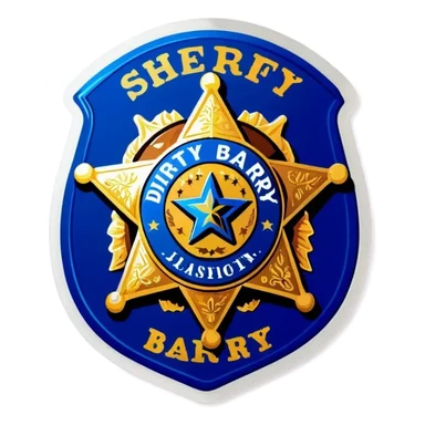 A sheriff badge that says Dirty Barry sticker