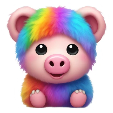 fluffy pig teddy with rainbow fur sticker