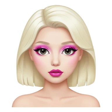Person with platinum blonde hair, pink lips, and heavy makeup sticker