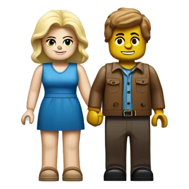 a fat blonde girl and brown-haired boy as lego people holding hands sticker