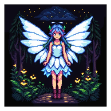 fairy with wings, night scene, glowing wings sticker